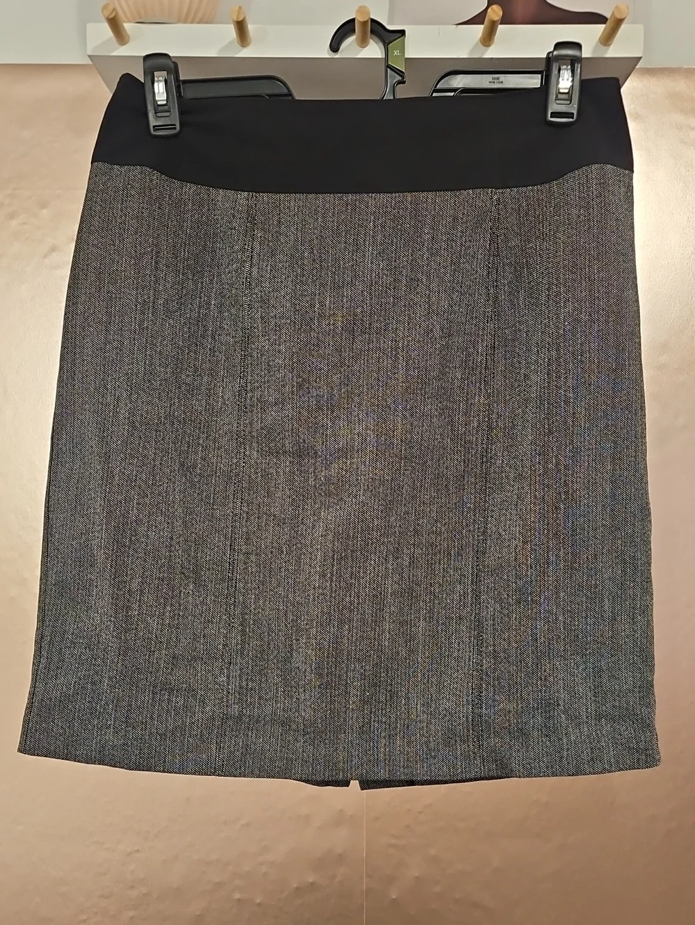 Worthington Gray Tweed Pencil Skirt with Black Waistband